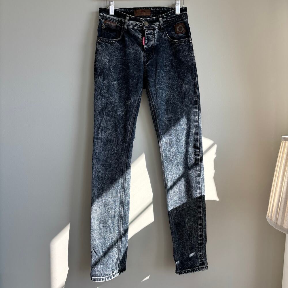Dsquared2 DSQ2 Acid Wash Jeans Men Sz 30 Slim Straight Vintage Style Maple Leaf - Picture 3 of 15